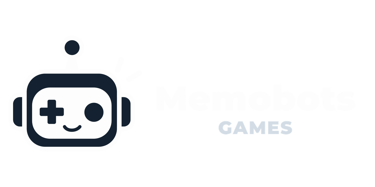 Memobots Games — Horizontal Monochrome Logo for Dark Backgrounds