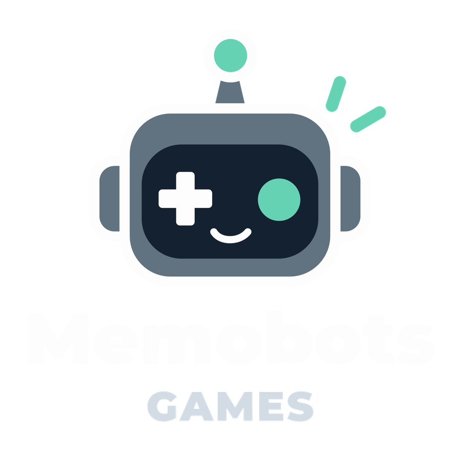 Memobots Games — Stacked Color Logo for Dark Backgrounds