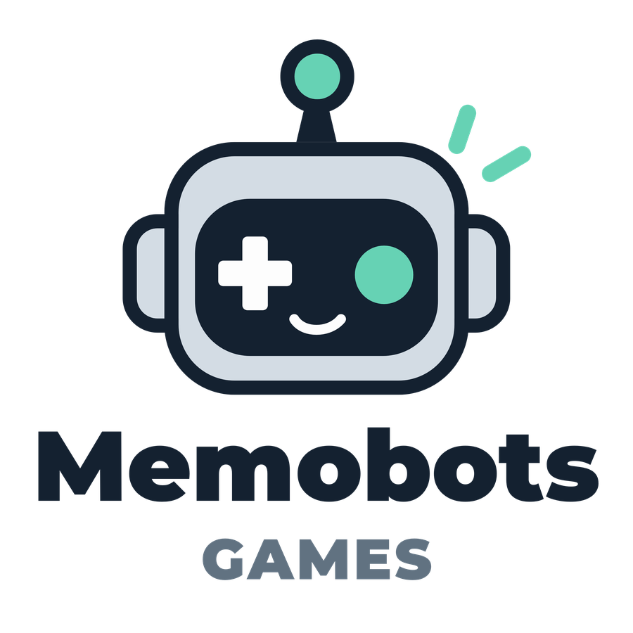 Memobots Games — Stacked Color Logo for Light Backgrounds