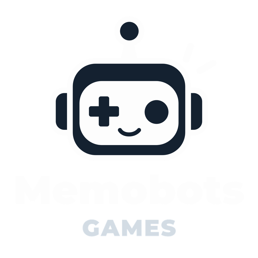 Memobots Games — Stacked Monochrome Logo for Dark Backgrounds